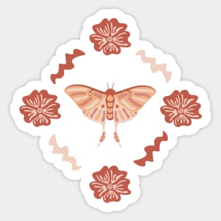 Fun simple pink moth with zigzag lines and flowers Sticker